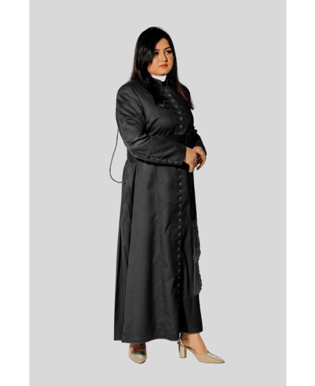 Classic Black Women’s Cassock with 33 Buttons