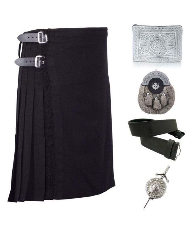 Plain Black Tartan Kilt Deal