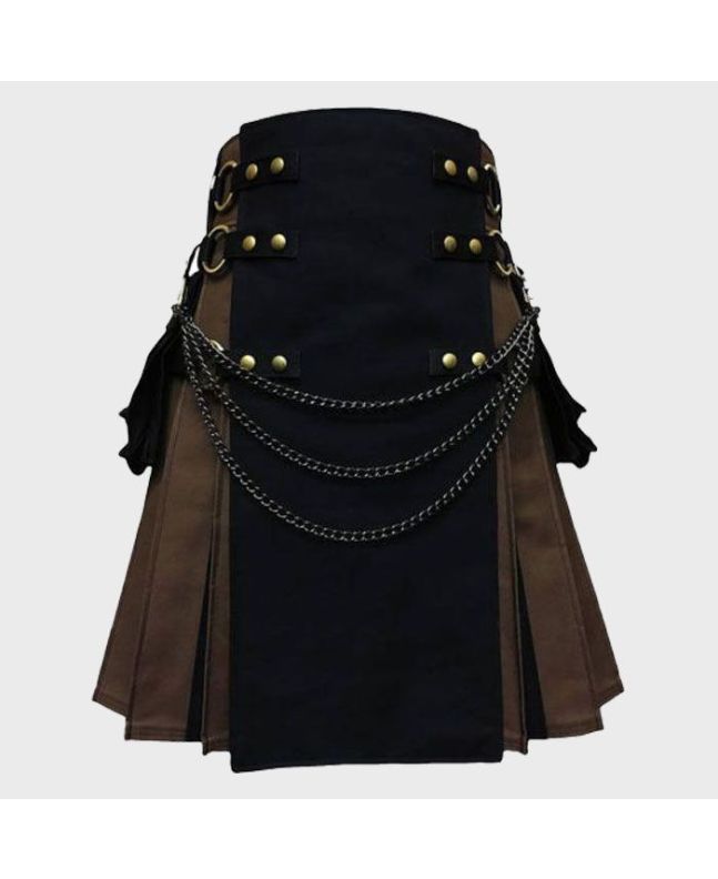 Brown And Black Canvas Cargo Hybrid Kilt  