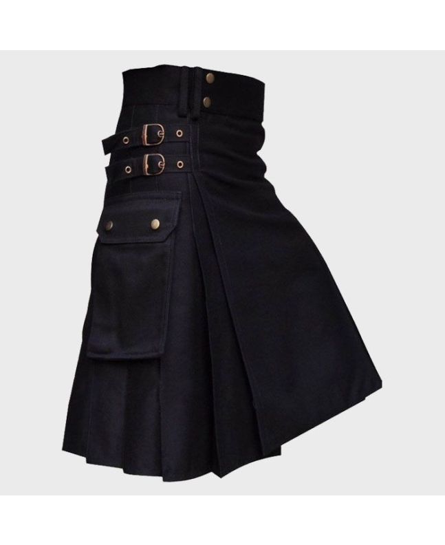 Black Utility Kilt For Active Men