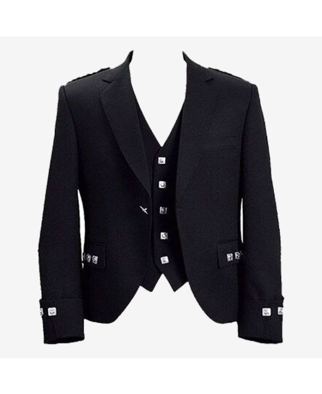 Black Wool Tweed Argyle Jacket 