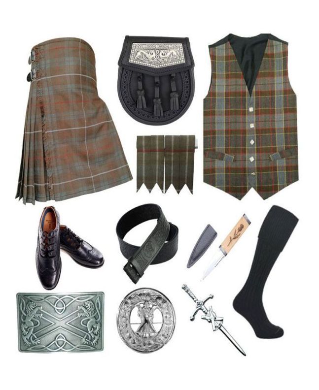 New Fraser Weathered Wedding Tartan Kilt Outfit Package Deal