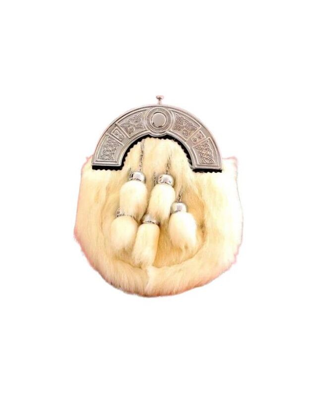 White Rabbit Fur Sporran With Five Tassels - Full Dress
