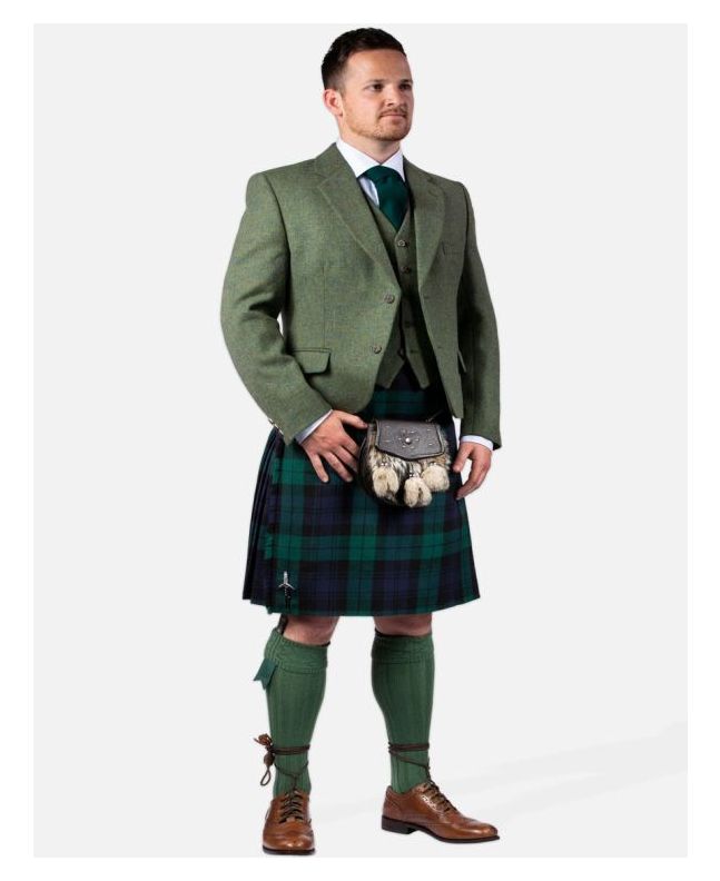 New Green Wedding Wool Tweed Argyll Jacket Kilt Outfit Package Deluxe