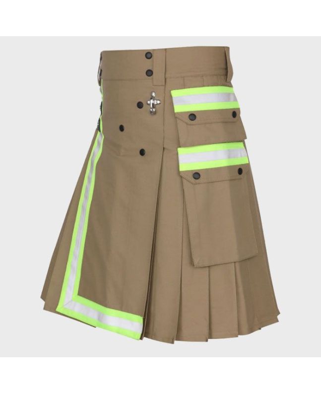 Khaki Firefighter Hybrid Utility Kilt For Men 