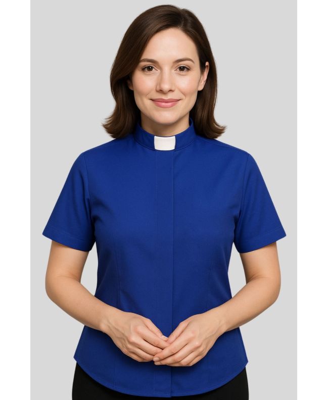 Royal Blue Tab Collar Clergy Shirt for Ladies