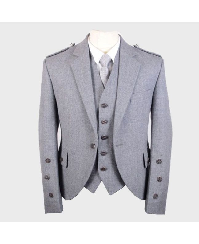 Light Grey Wool Tweed Argyle Kilt Jacket 