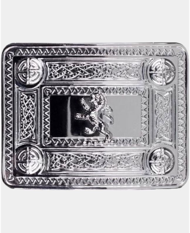 Lion Rampant Celtic Knot Belt Buckle - Chrome Finish