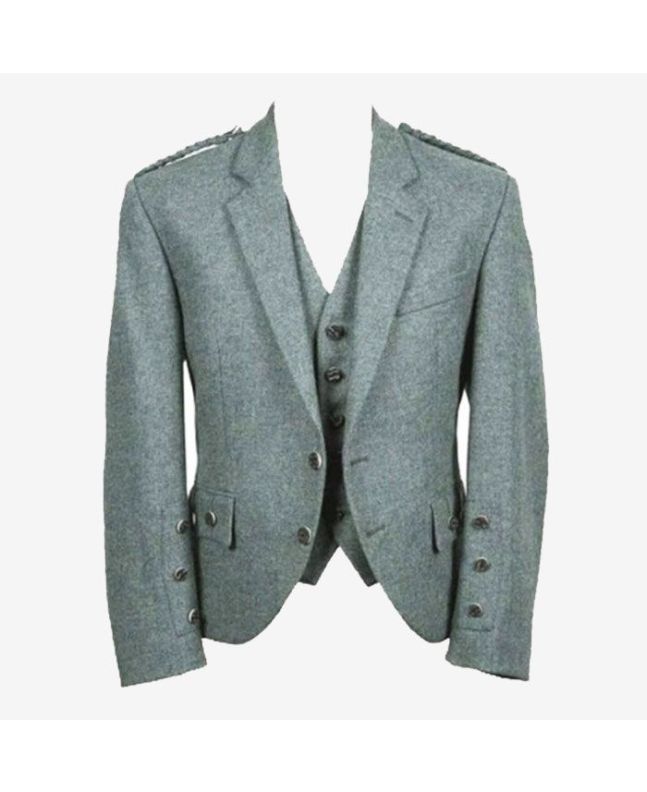 Lovat Wool Green Tweed Argyle Wedding Kilt Jacket 