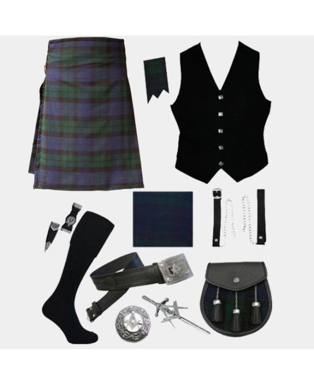 Mackay Tartan Kilt & Black Vest With Accessories Deal