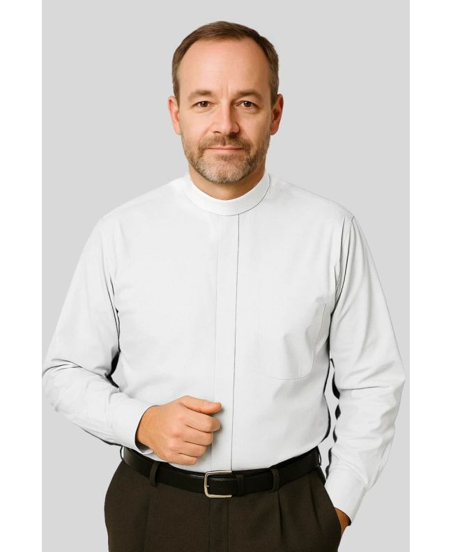 Professional-Grade Long Sleeve White Clergy Shirt