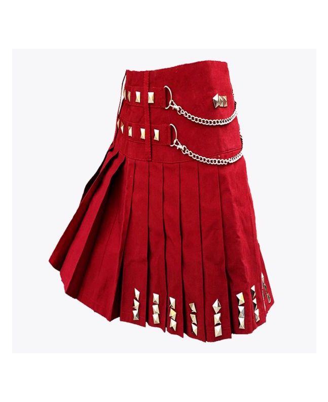 New Red Fashion With Silver Chain Utility Kilt