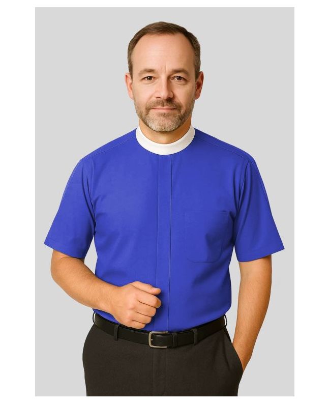 Tailored Neckband Style Royal Blue Clergy Shirt