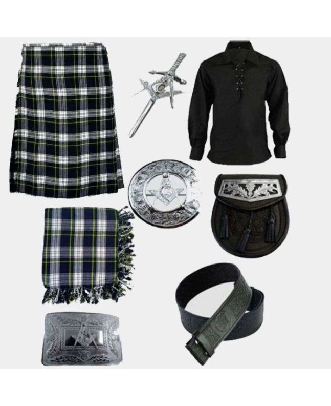 Scottish Dress Gordon Tartan Kilt & Ghillie Shirt with Accessories Deal
