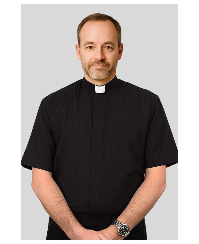 Versatile Black Clergy Shirt with Tab Collar & Short Sleeves
