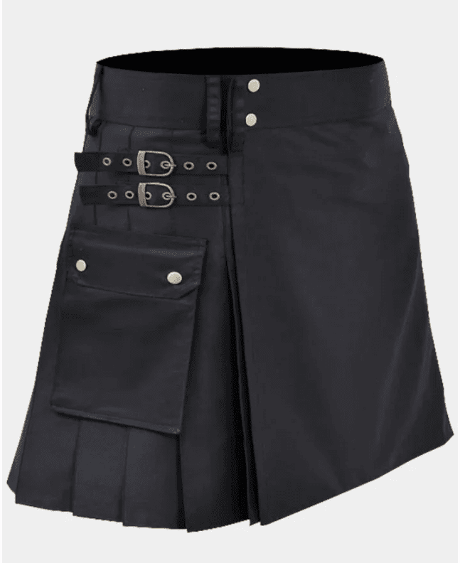 Black Cotton Sport Mini Utility Kilt