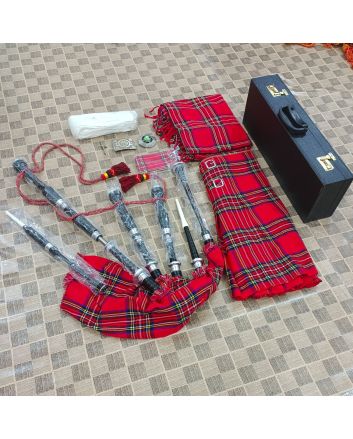 Royal Stewart Tartan Black Finish Bagpipe Deal
