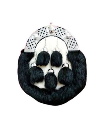 Black & White Rabbit Fur Sporran with Five Tassel - Full Dress