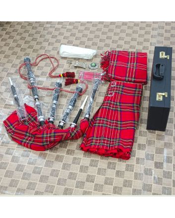 Royal Stewart Tartan Black Finish Bagpipe Deal
