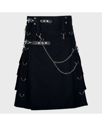 Black Gothic Men Utility Kilt 