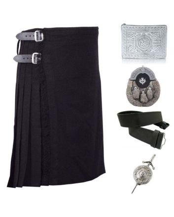 Plain Black Tartan Kilt Deal