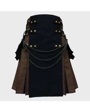 Brown And Black Canvas Cargo Hybrid Kilt  