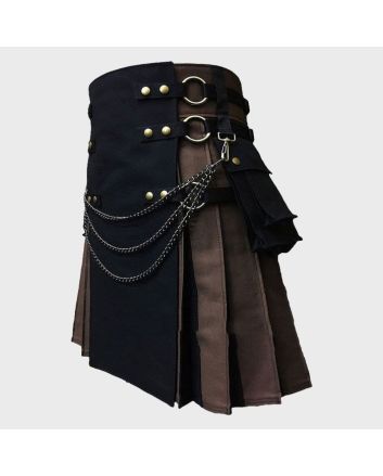 Brown And Black Canvas Cargo Hybrid Kilt  