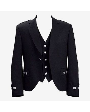 Black Wool Tweed Argyle Jacket 