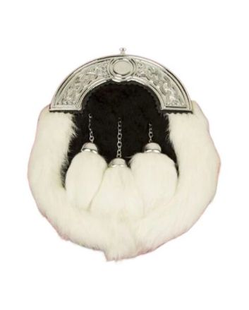Black & White Rabbit Fur Sporran with Chrome Celtic Cantle