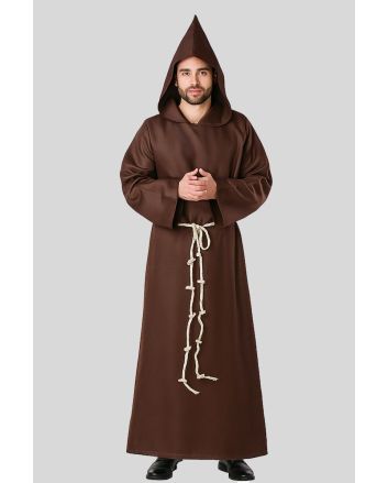 Brown Hooded Monk Robe with Rope Belt Clergy Costume for Men
