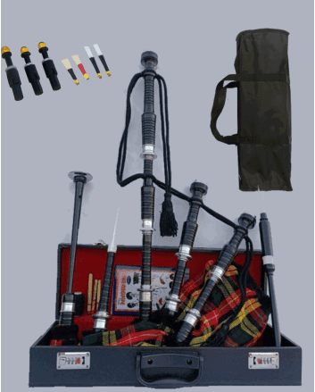 Buchanan Tartan Black Finish Bagpipe Set