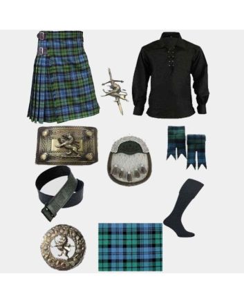 Campbell Tartan Kilt & Ghillie Shirt With Scottish Accessories