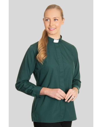 Stylish Women’s Green Clergy Shirt with Tab Collar for Worship
