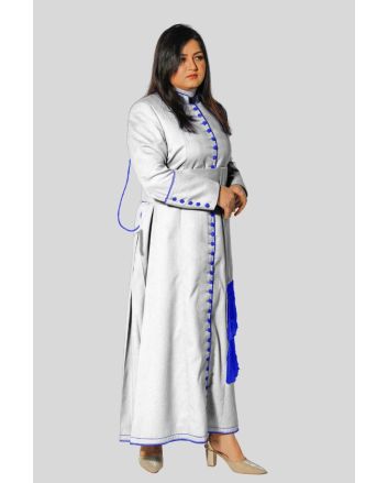 Elegent White Cassock with 33 Buttons & Blue Trim
