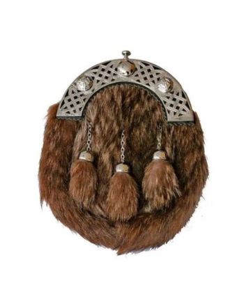 Brown Fox Fur Sporran With Antique Finish Cantle