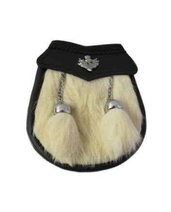 Boys White Rabbit Fur Sporran Pouch With Thistle Badge