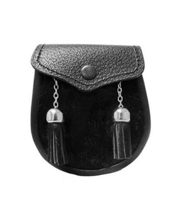 Boys Black Cowhide Sporran With Two Tassels