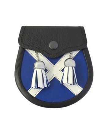 Boys Scottish Saltire Leather Sporran With 2 Tassels & Free Belt