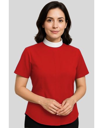 Feminine Neckband Women’s Red Clergy Shirt
