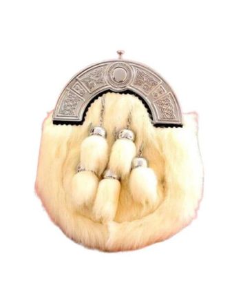 White Rabbit Fur Sporran With Five Tassels - Full Dress