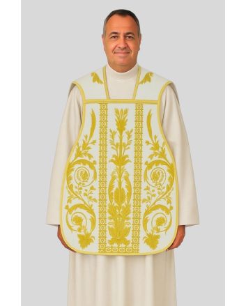 Traditional White and Gold Embroidered Roman Chasuble
