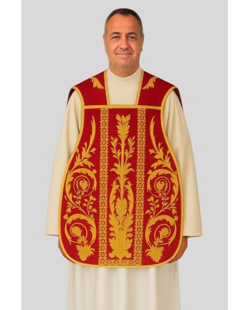 Red Roman Chasuble with Ornate Gold Embroidery Traditional Liturgical Vestment
