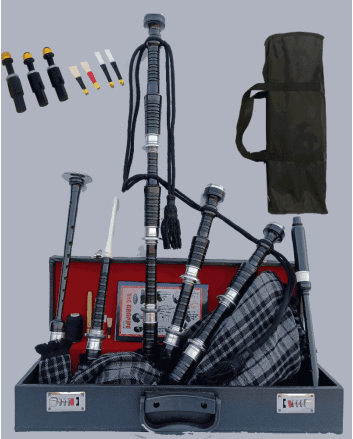 Hamilton Gray Tartan Black Bagpipe Set 
