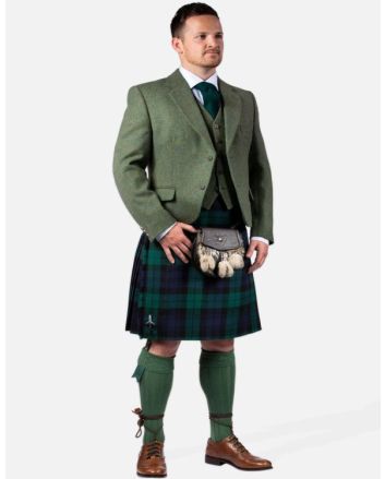 New Green Wedding Wool Tweed Argyll Jacket Kilt Outfit Package Deluxe