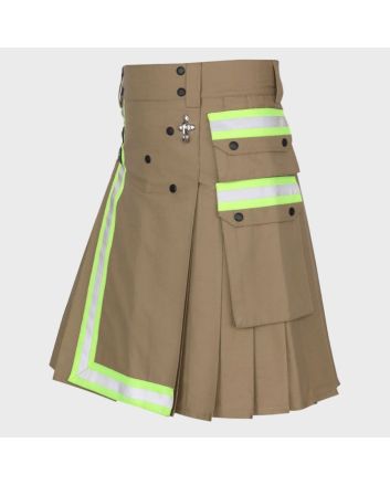 Khaki Firefighter Hybrid Utility Kilt For Men 