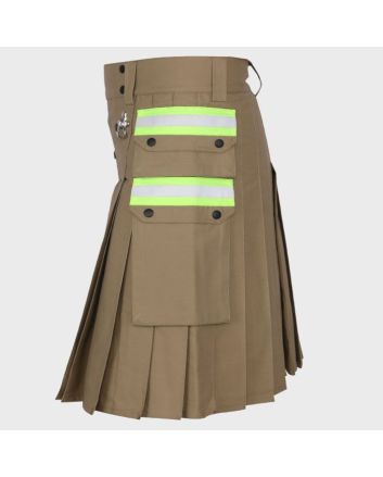 Khaki Firefighter Hybrid Utility Kilt For Men 