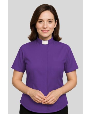 Elegant Purple Tab Collar Shirt for Female Clergy

