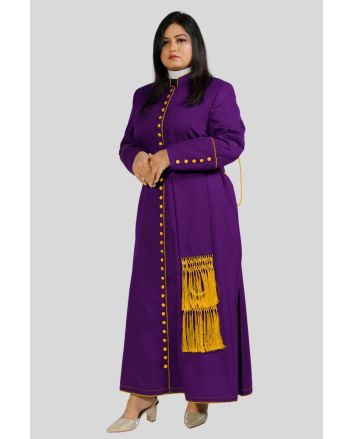 Purple Women’s Cassock with 33 Buttons & Gold Trim
