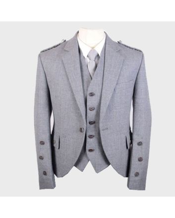 Light Grey Wool Tweed Argyle Kilt Jacket 