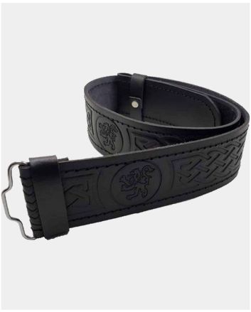 Lion Embossed Black Leather Kilt Belt